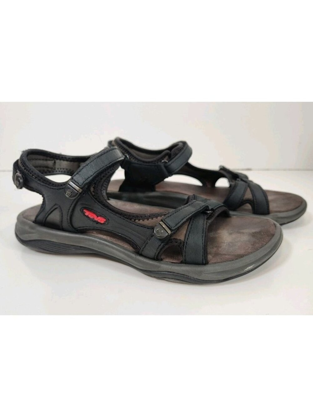Teva Neota Strappy Black Leather Sandals Women's 7.5 Hiking Walking 4178